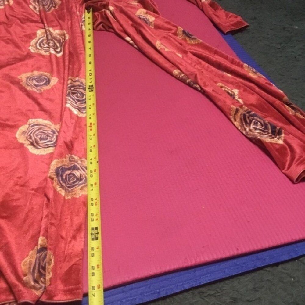 Oyrosy Elegant Red Floral Rose Velvet Zip up  Long Sleeve  Retro Jumpsuit M - Picture 7 of 13